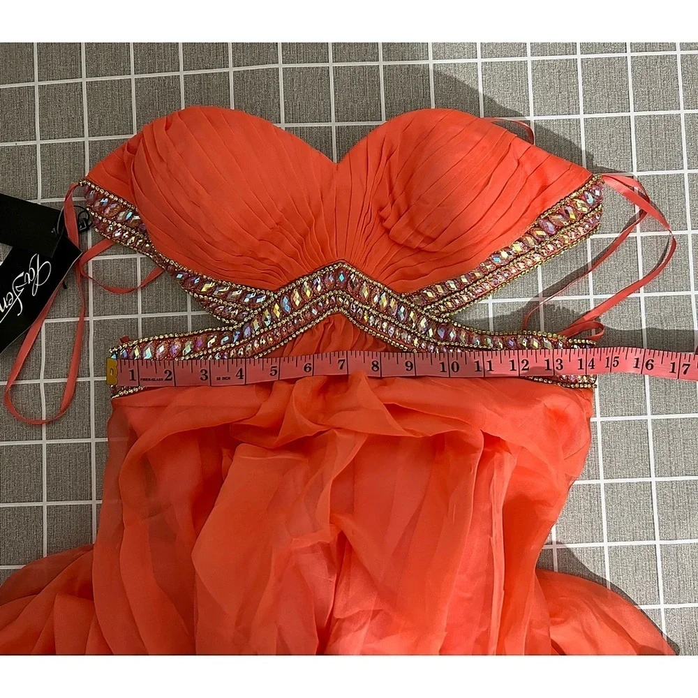 La Femme Strapless Coral Embellished Dress Gown